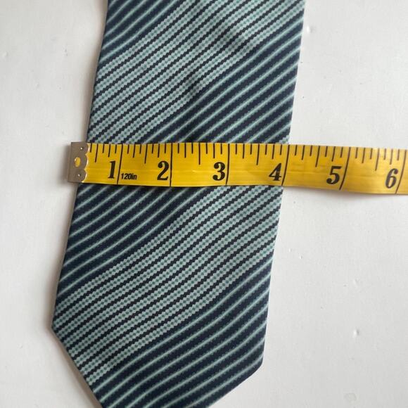 Emporio Armani Silk Tie Green & Blue Striped Made in Italy Career Designer - Picture 4 of 4